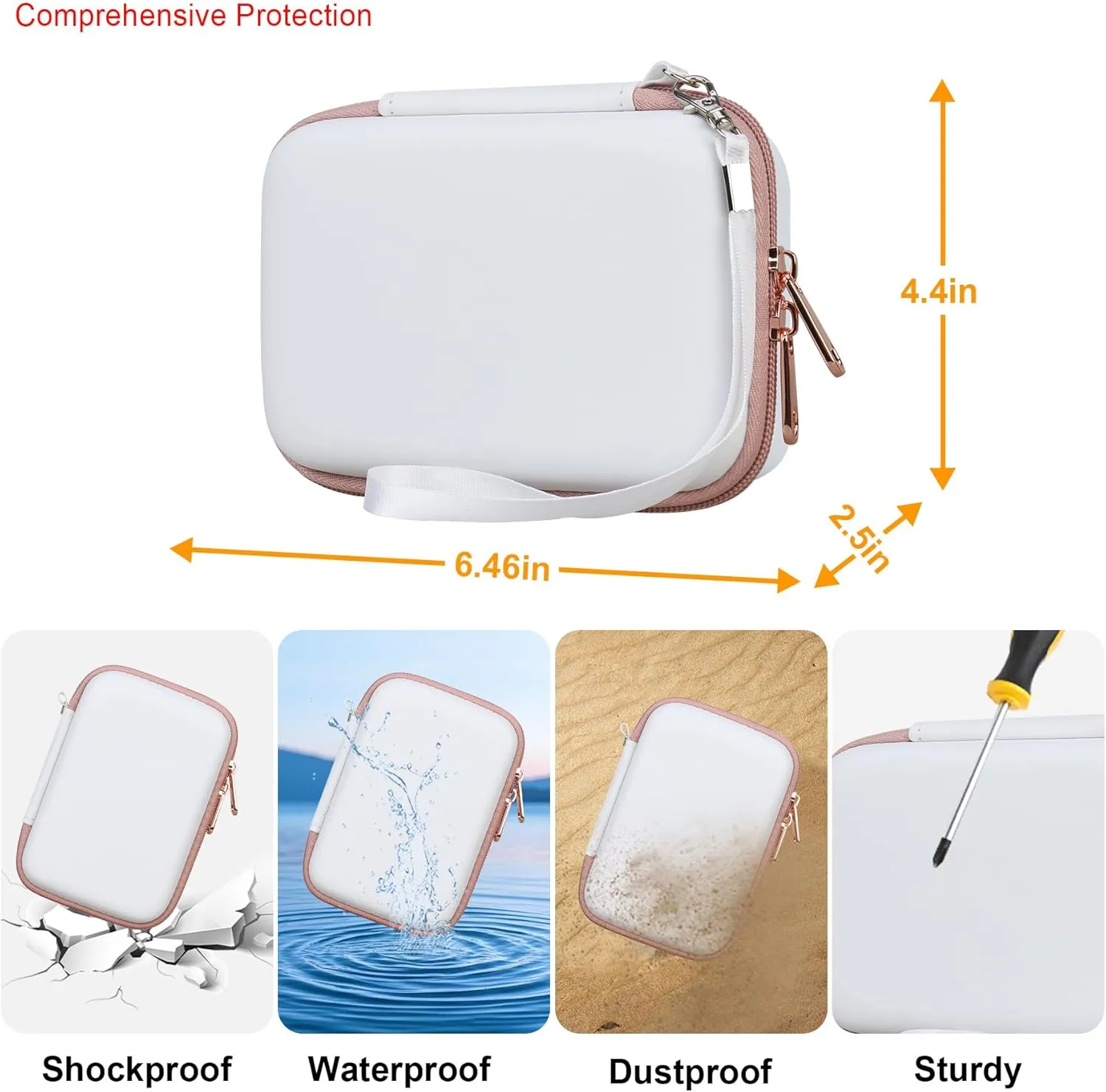 Elonbo Carrying Case for KODAK Mini 2 Retro 4PASS Portable Photo Printer, Digital Instant Print Camera Travel Bag Storage Holder, Mesh Pocket Fits Printing Paper Cable, White