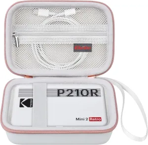 Elonbo Carrying Case for KODAK Mini 2 Retro 4PASS Portable Photo Printer, Digital Instant Print Camera Travel Bag Storage Holder, Mesh Pocket Fits Printing Paper Cable, White
