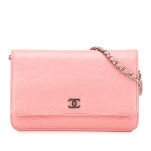 Embossed Lambskin Camellia Wallet On Chain