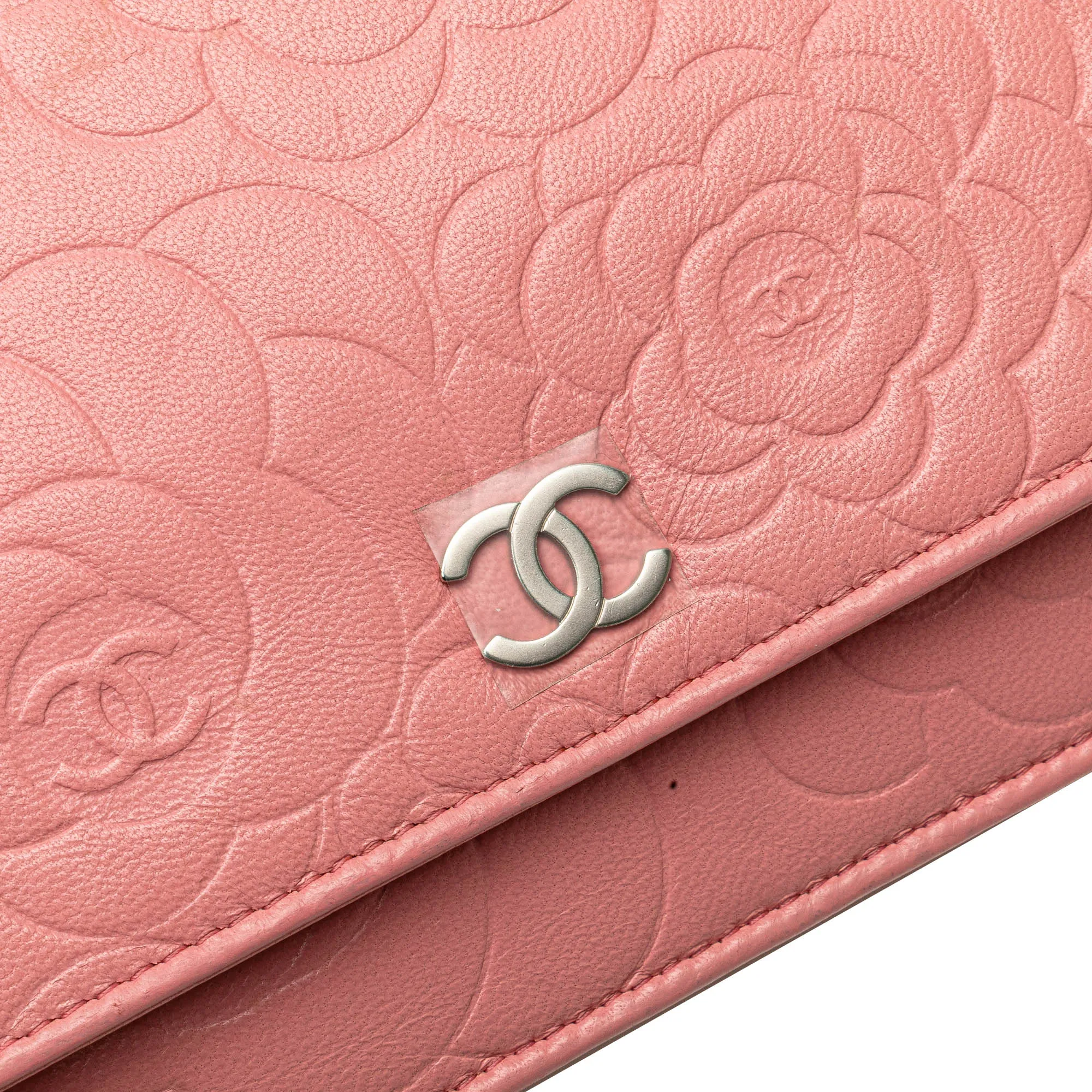 Embossed Lambskin Camellia Wallet On Chain