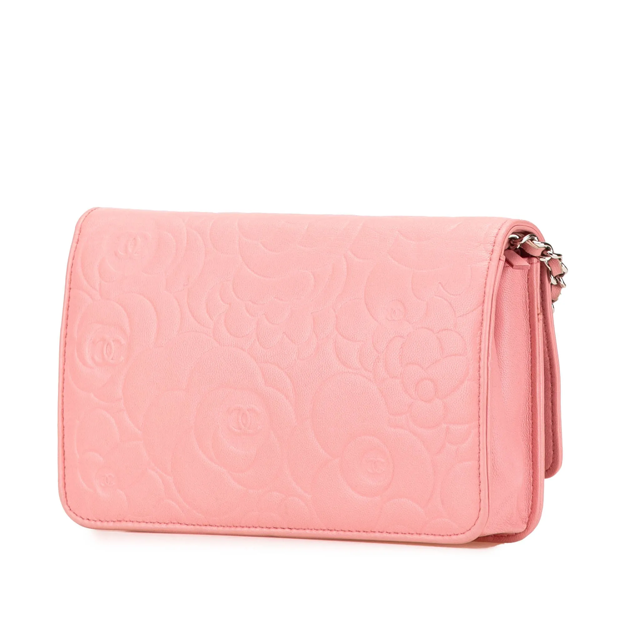 Embossed Lambskin Camellia Wallet On Chain