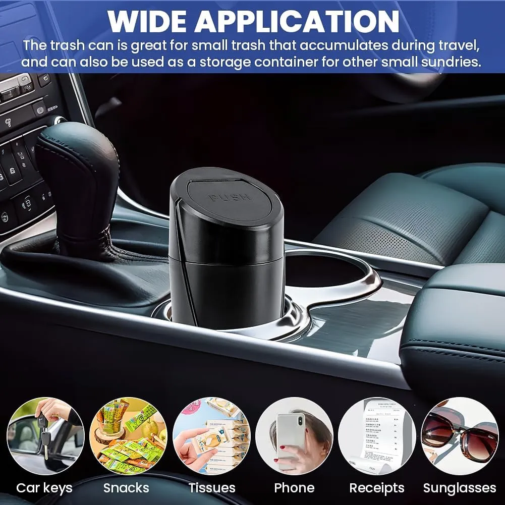 EMVANV Car Trash Can Bin with Lid, 2 pcs Car Trash Can, Black Mini Leakproof Vehicle Trash Garbage Can Bin with 4rolls x Garbage Bag, Car Organizers and Storage for Front Back Seat(Black,Size:2pcs)