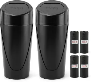 EMVANV Car Trash Can Bin with Lid, 2 pcs Car Trash Can, Black Mini Leakproof Vehicle Trash Garbage Can Bin with 4rolls x Garbage Bag, Car Organizers and Storage for Front Back Seat(Black,Size:2pcs)