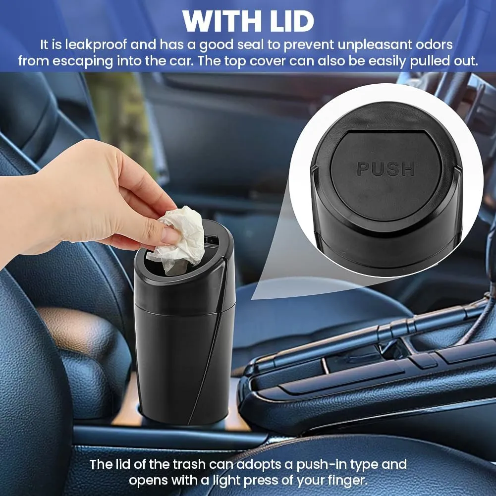 EMVANV Car Trash Can Bin with Lid, 2 pcs Car Trash Can, Black Mini Leakproof Vehicle Trash Garbage Can Bin with 4rolls x Garbage Bag, Car Organizers and Storage for Front Back Seat(Black,Size:2pcs)
