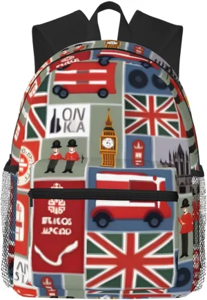 England Symbols Print Travel Backpack, Suitable For Daily Commute, Outdoor Sports And Weekend Vacation