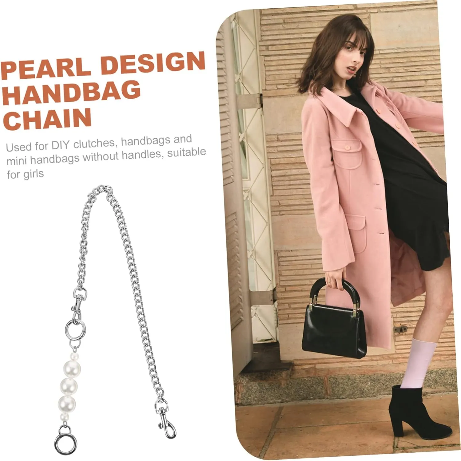 ERINGOGO DIY Pearl Chain Handbag Accessory Durable Metal Chain for Purse Replacement for Clutches Messenger Bags and Stylish Shoulder Bags for Travel and Everyday Use
