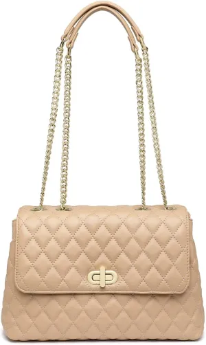 ER.Roulour Quilted Crossbody Bags for Women, Trendy Roomy Shoulder Handbags with Flap Gold Hardware Chain Purses Shoulder Bag
