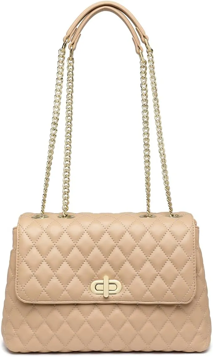 ER.Roulour Quilted Crossbody Bags for Women, Trendy Roomy Shoulder Handbags with Flap Gold Hardware Chain Purses Shoulder Bag