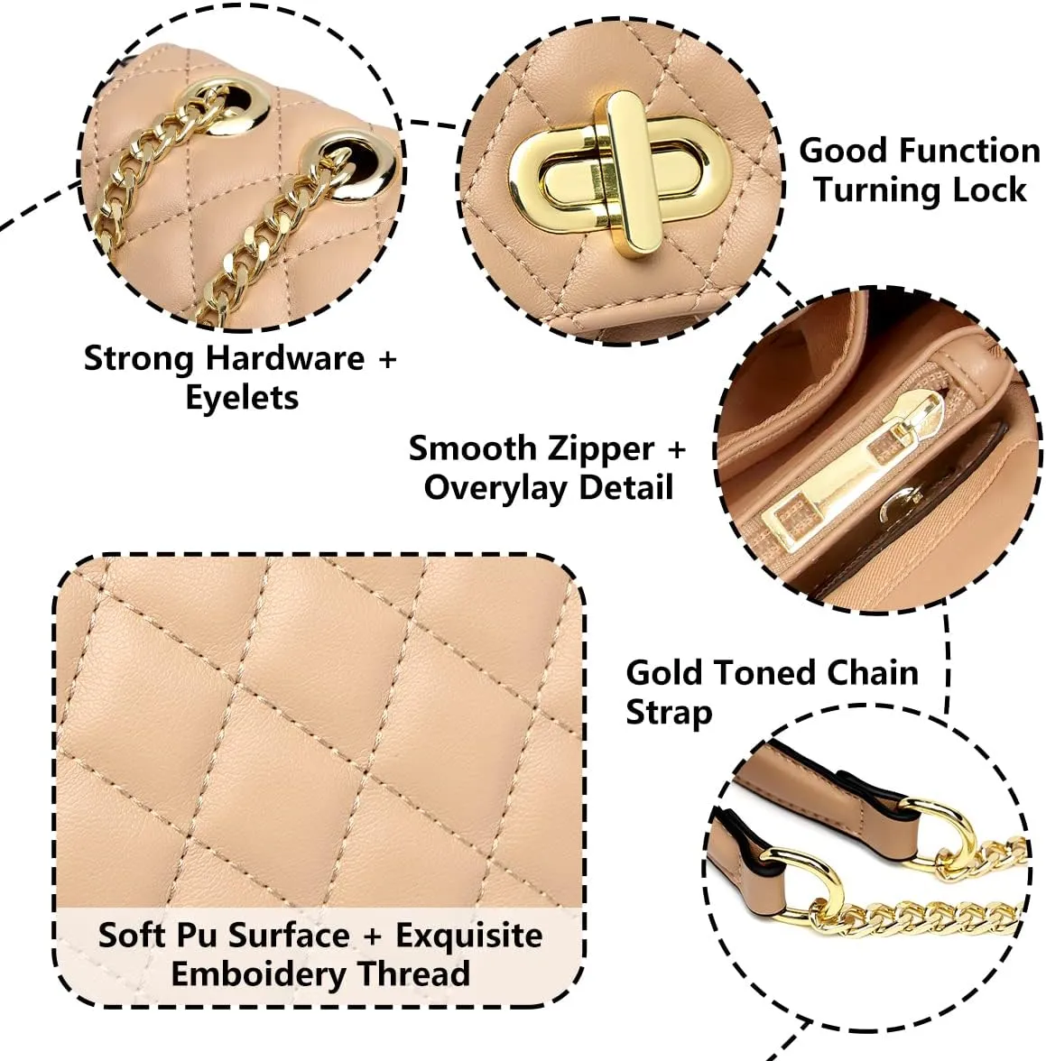 ER.Roulour Quilted Crossbody Bags for Women, Trendy Roomy Shoulder Handbags with Flap Gold Hardware Chain Purses Shoulder Bag