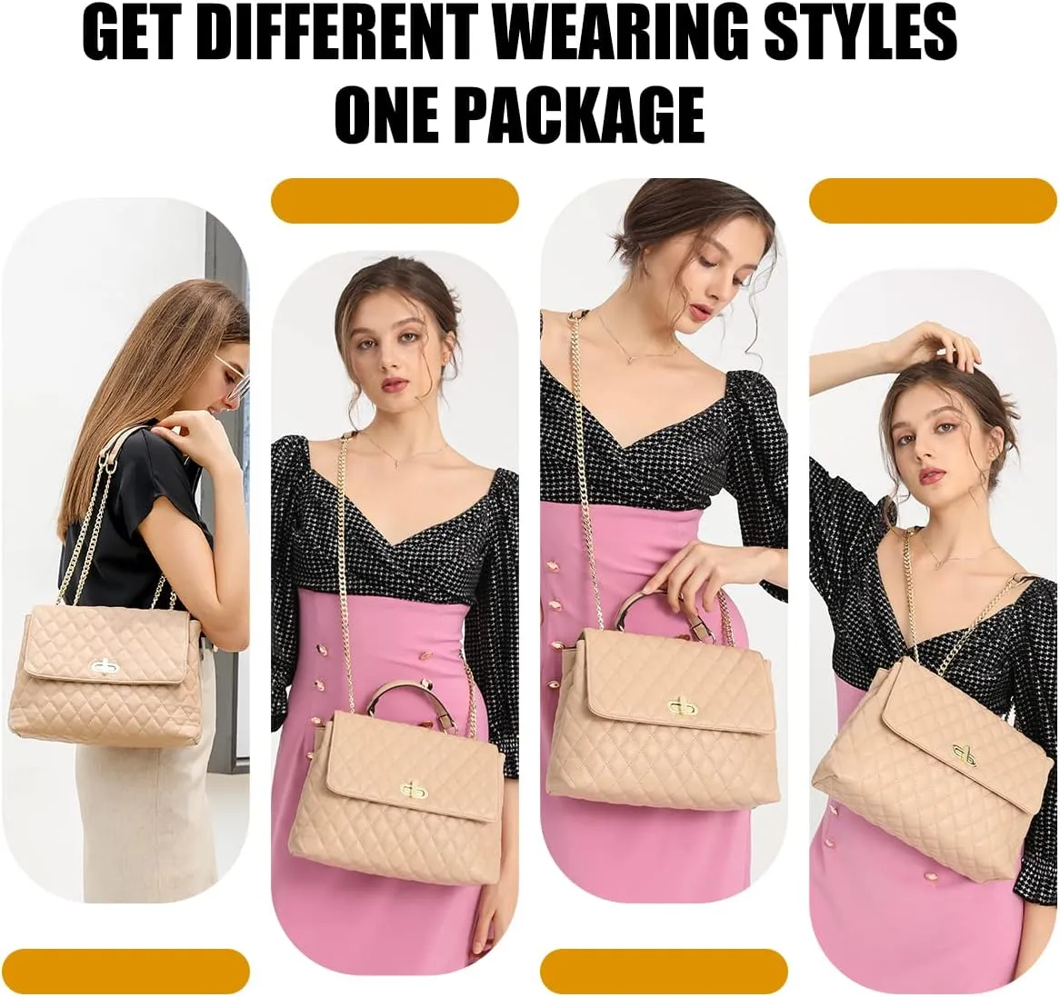 ER.Roulour Quilted Crossbody Bags for Women, Trendy Roomy Shoulder Handbags with Flap Gold Hardware Chain Purses Shoulder Bag