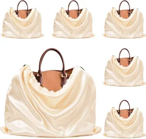 Ersmak 6 Pack Dust Bags for Handbags - Beige Silk Dust Cover Bag for Purses Shoes - Satin Drawstring Dustproof Bags for Travel Storage - 19.7 x 15.7 In