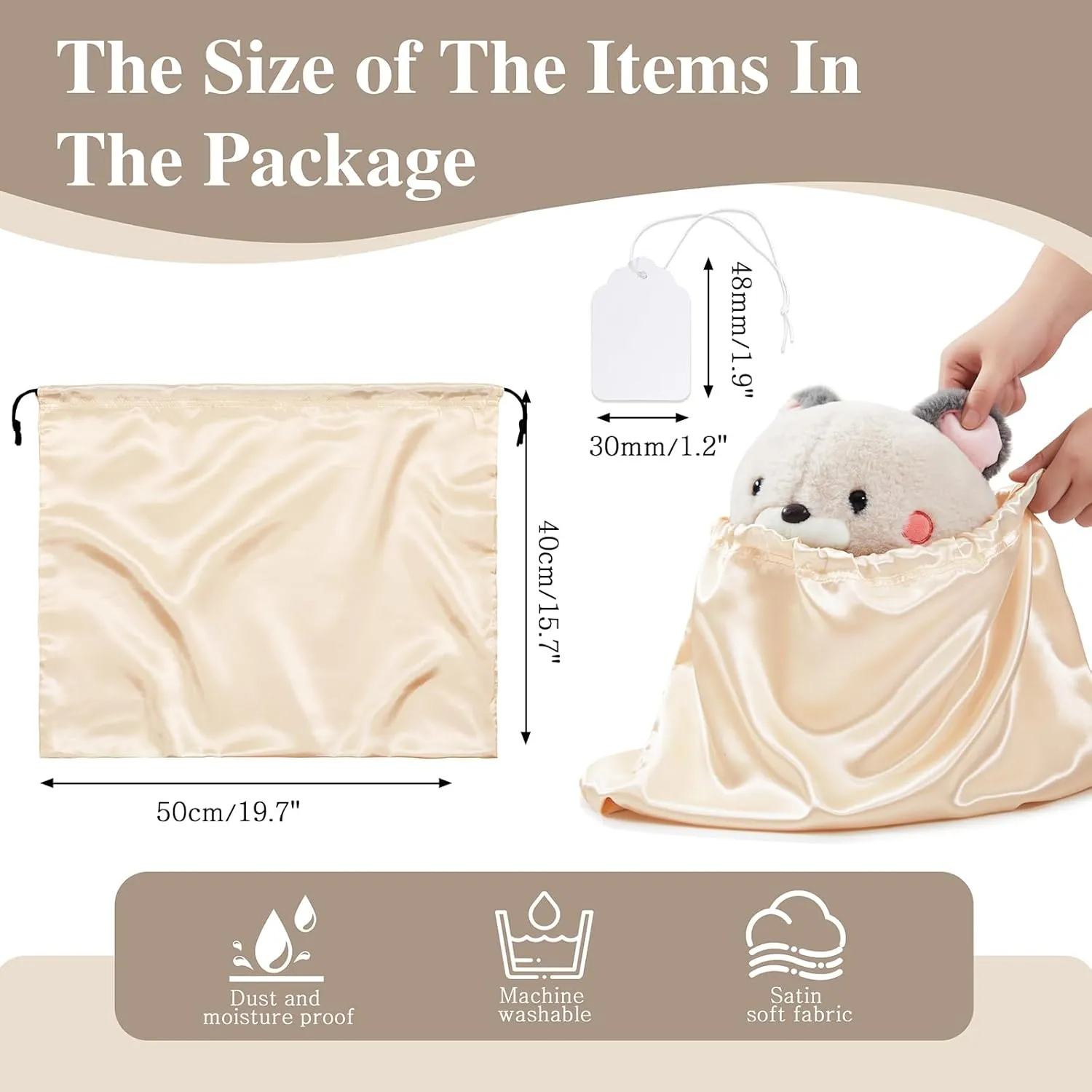 Ersmak 6 Pack Dust Bags for Handbags - Beige Silk Dust Cover Bag for Purses Shoes - Satin Drawstring Dustproof Bags for Travel Storage - 19.7 x 15.7 In