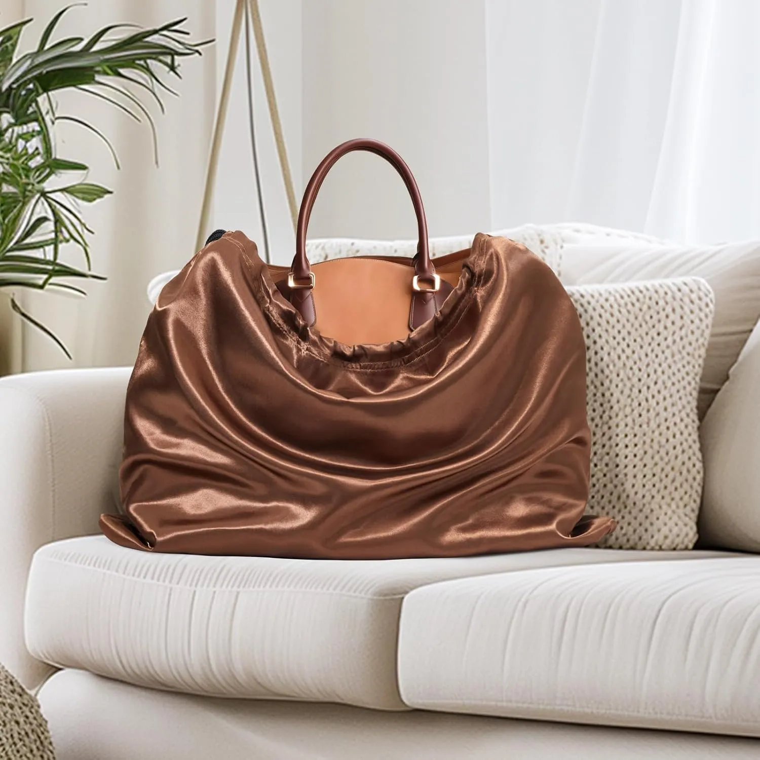 Ersmak 6 Pack Dust Bags for Handbags - Brown Silk Dust Cover Bag for Purses Shoes - Satin Drawstring Dustproof Bags for Travel Storage - 23.6 x 19.7 In