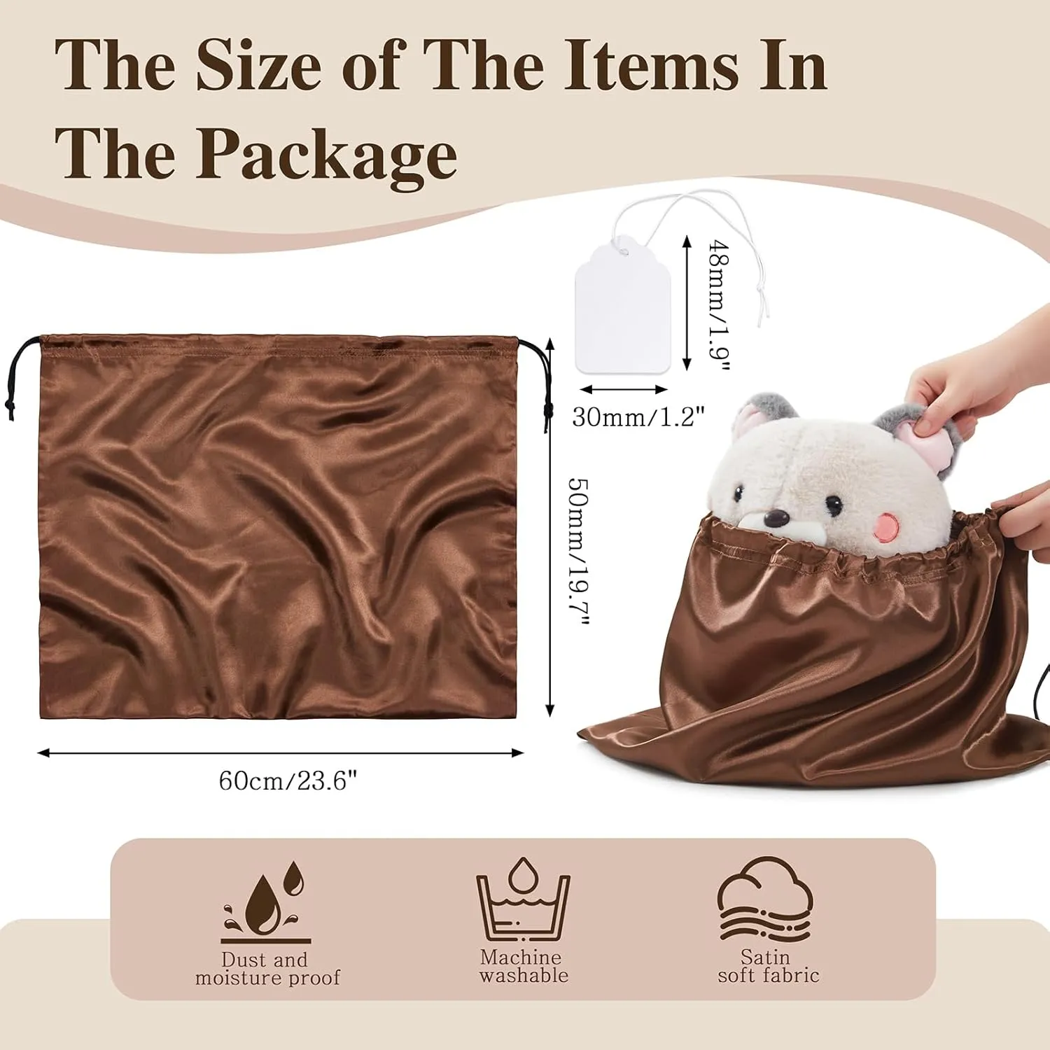 Ersmak 6 Pack Dust Bags for Handbags - Brown Silk Dust Cover Bag for Purses Shoes - Satin Drawstring Dustproof Bags for Travel Storage - 23.6 x 19.7 In