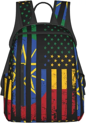 Ethiopian American Flag Ethiopian Roots Travel Backpacks Casual Laptop Backpack Sport Rucksack Large Capacity Daypack Multi-Pockets Adjustable Strap Bag for Working Hiking