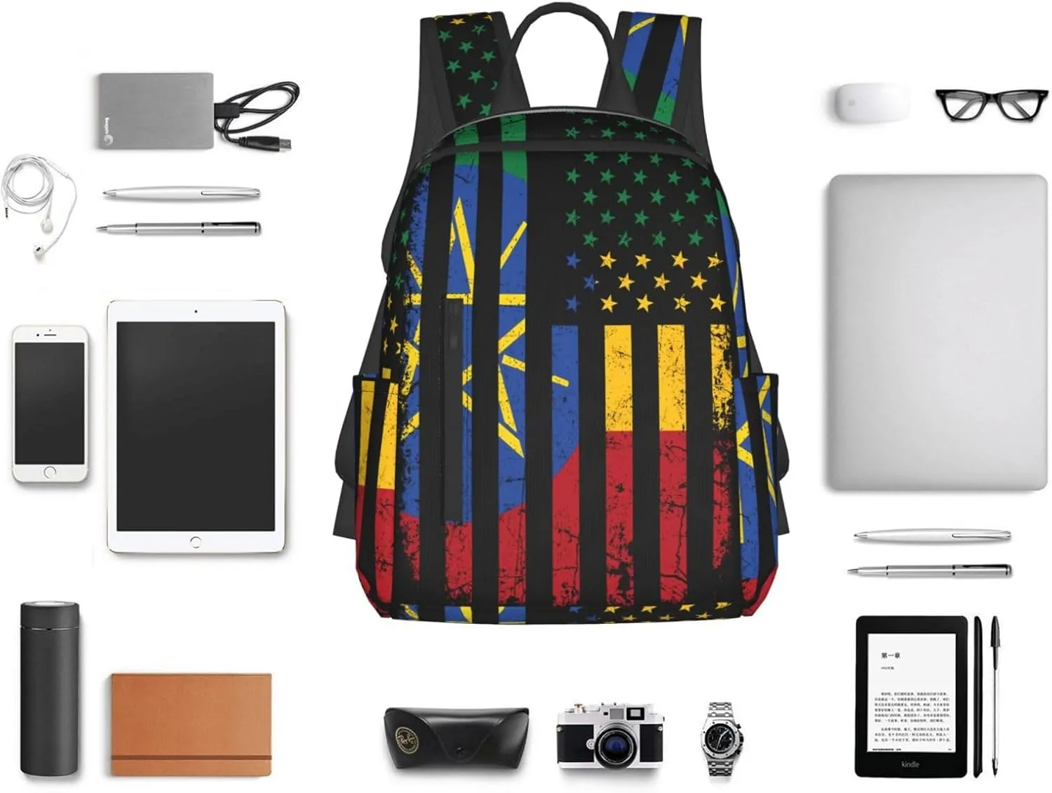 Ethiopian American Flag Ethiopian Roots Travel Backpacks Casual Laptop Backpack Sport Rucksack Large Capacity Daypack Multi-Pockets Adjustable Strap Bag for Working Hiking