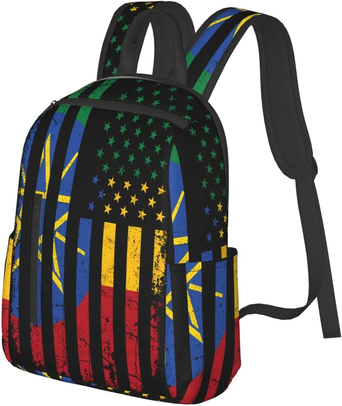 Ethiopian American Flag Ethiopian Roots Travel Backpacks Casual Laptop Backpack Sport Rucksack Large Capacity Daypack Multi-Pockets Adjustable Strap Bag for Working Hiking