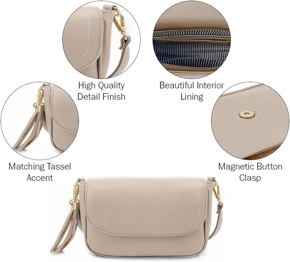 EVVE Small Crossbody Bags for Women Trendy Flap Saddle Purses with Tassel Vegan leather Shoulder bag