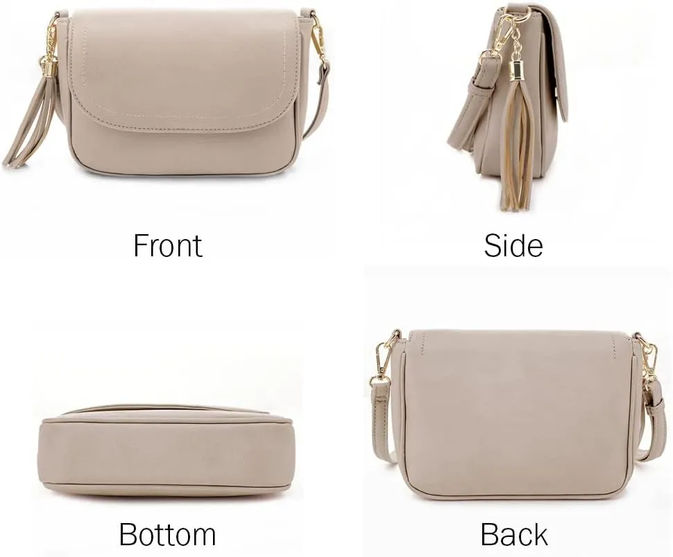 EVVE Small Crossbody Bags for Women Trendy Flap Saddle Purses with Tassel Vegan leather Shoulder bag