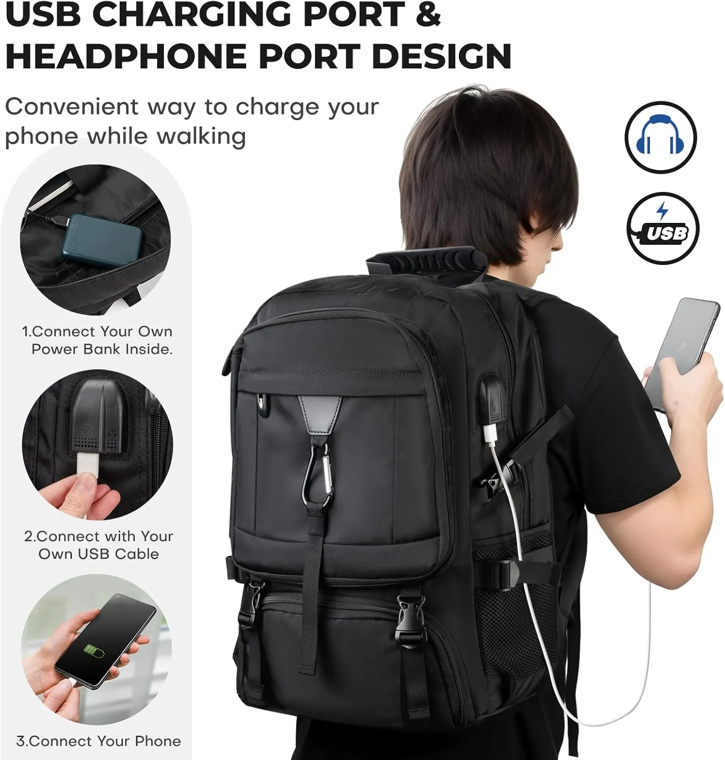 Extra Large Travel Backpack,Laptop Backpack for Men Women,Backpack with Shoe Compartment USB Charging Port,College Backpack,Fit 18.4 Inch Laptops for Business Hiking Camping(Fits above 5.74 ft height)