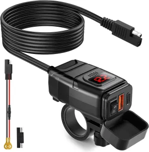 EXTRACTME Motorcycle Phone Charger, 6.4A Dual USB Type C PD & Quick Charge 3.0 Motorcycle USB Charger with Voltmeter & ON/Off Switch, Waterproof Motorcycle Accessories for Phone, Tablet, GPS, etc