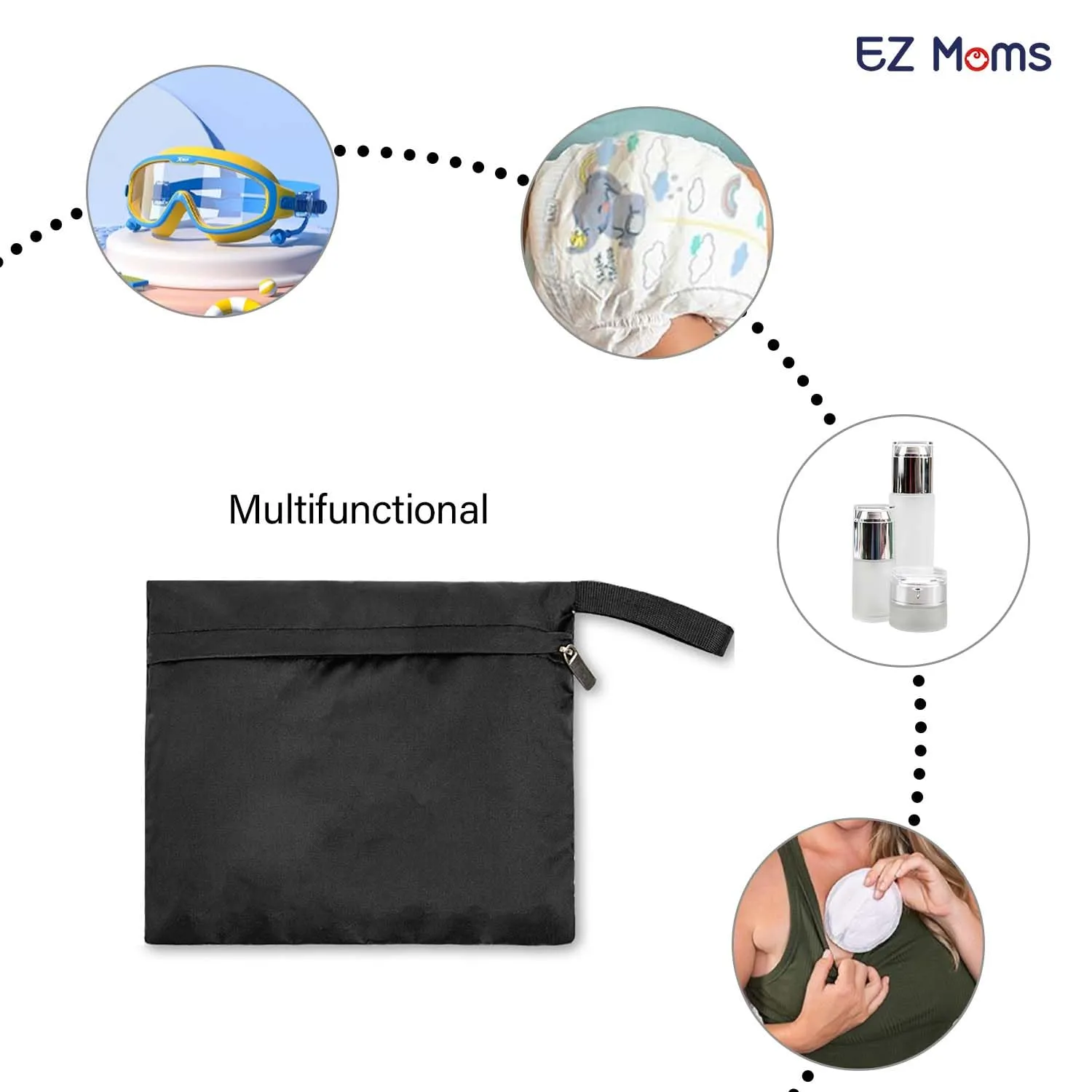EZ Moms 6 Pcs Small Multipurpose Zipper Bags - 5.5''x6.1'' Wet Dry Reusable Bags for Travel, Daily Use, Cloth Diapers, Swimsuits
