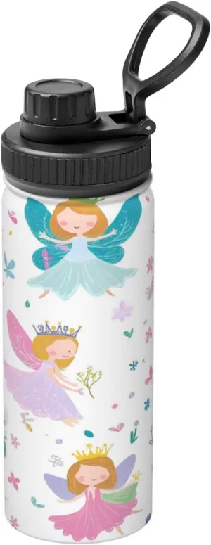Fairy Flower 18oz Vacuum Insulated Water Bottle with Spout Lid and Handle, Cute Girls Stainless Steel Thermal Water Jug, Leakproof Flask for Gym Hiking Travel Office