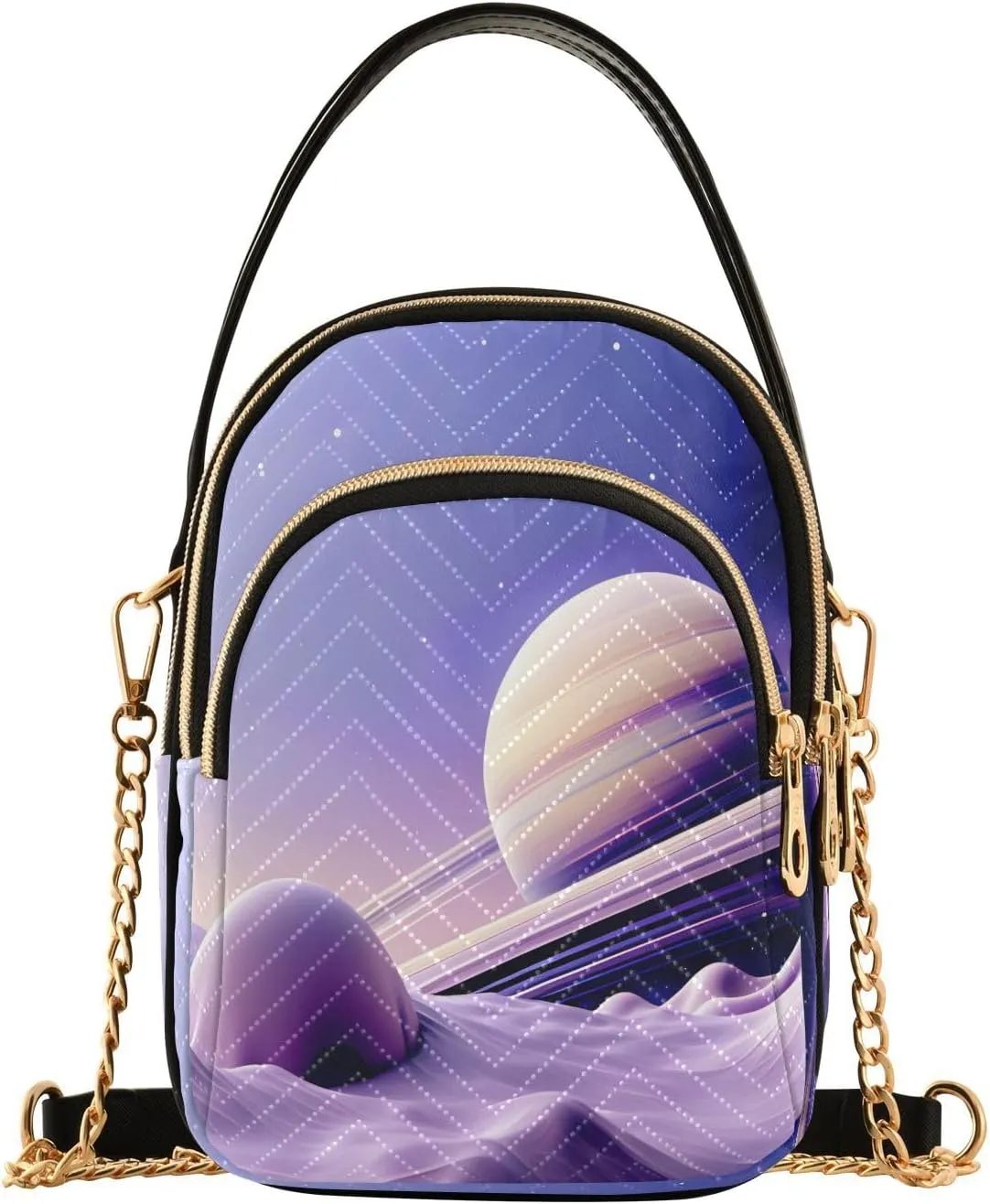 Fantasy Universe Galaxies Small Crossbody Bag Functional Multi Pocket Bag Shoulder Handbag