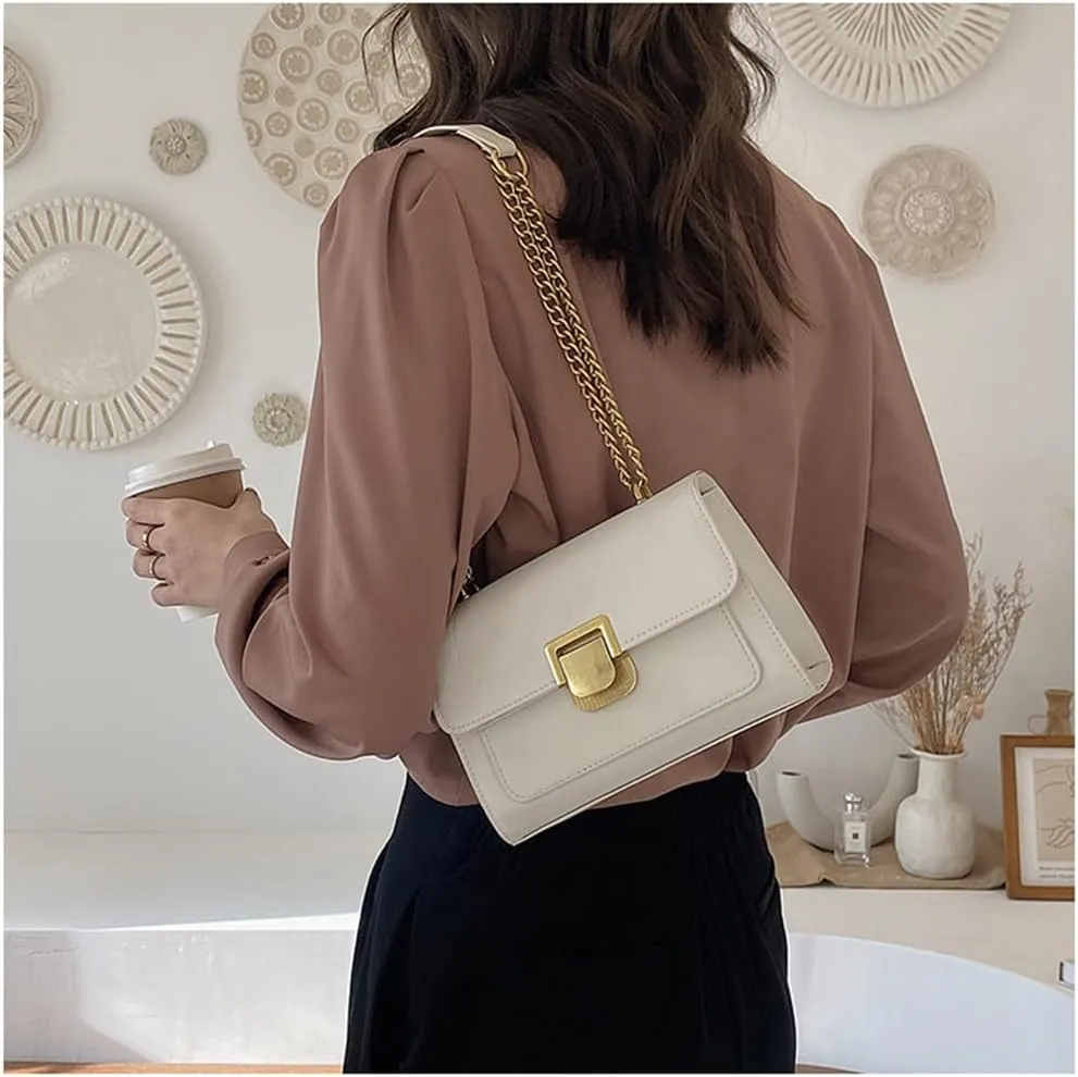 Fashion Flap Crossbody Bags for Women - Retro Small Square Chain Purse & Handbag (Yellow)