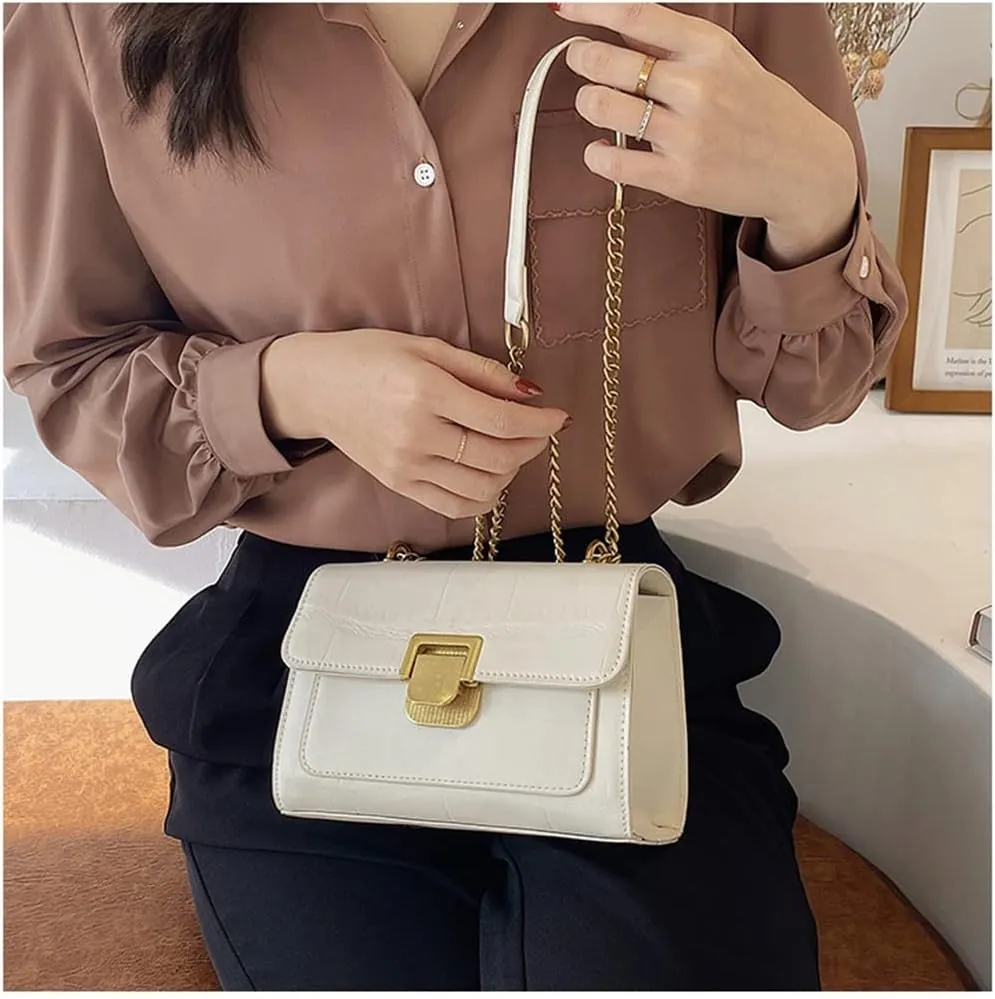 Fashion Flap Crossbody Bags for Women - Retro Small Square Chain Purse & Handbag (Yellow)