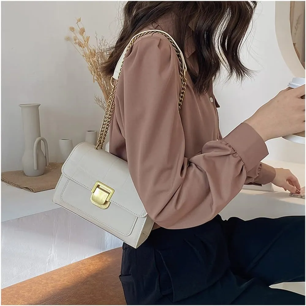 Fashion Flap Crossbody Bags for Women - Retro Small Square Chain Purse & Handbag (Yellow)