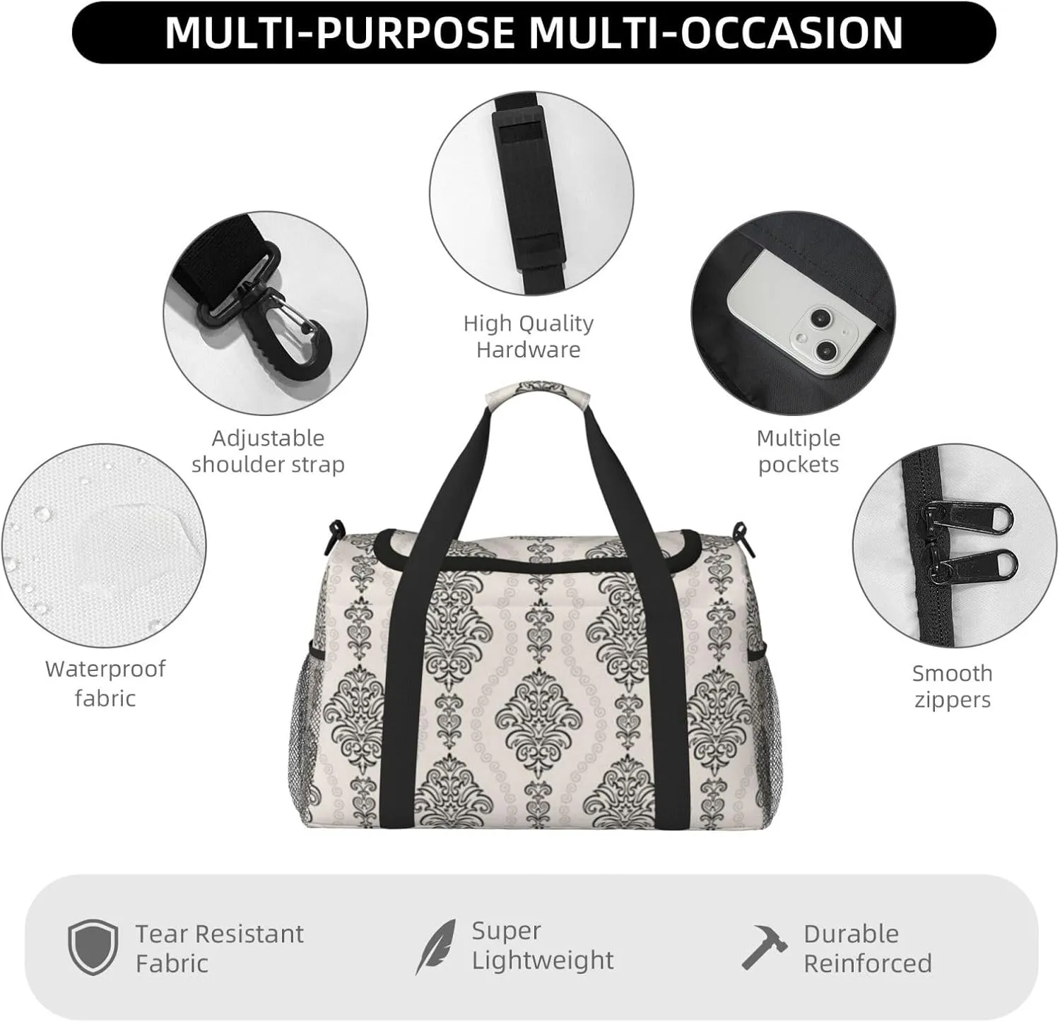 Fashion Pattern Travel Duffel Bag Large Foldable Waterproof Overnight Bag For Beach Swim Bags Pool Sports Gym