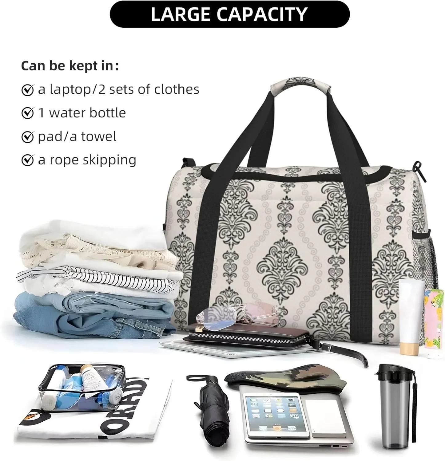 Fashion Pattern Travel Duffel Bag Large Foldable Waterproof Overnight Bag For Beach Swim Bags Pool Sports Gym
