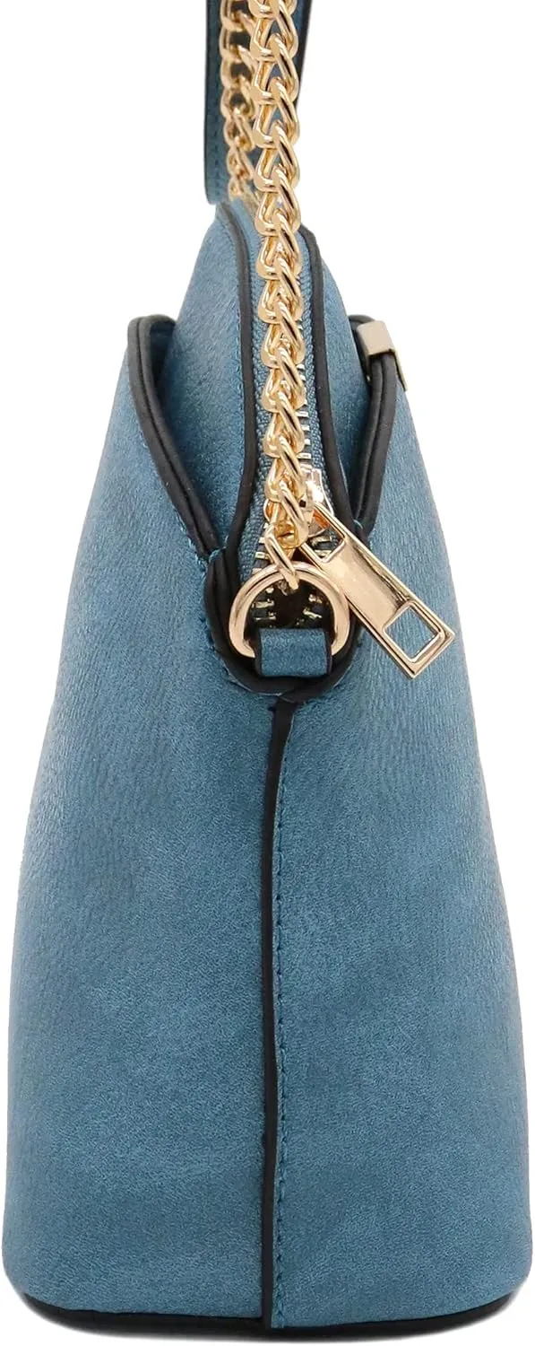 FashionPuzzle Faux Leather Small Dome Crossbody Bag with Chain Strap