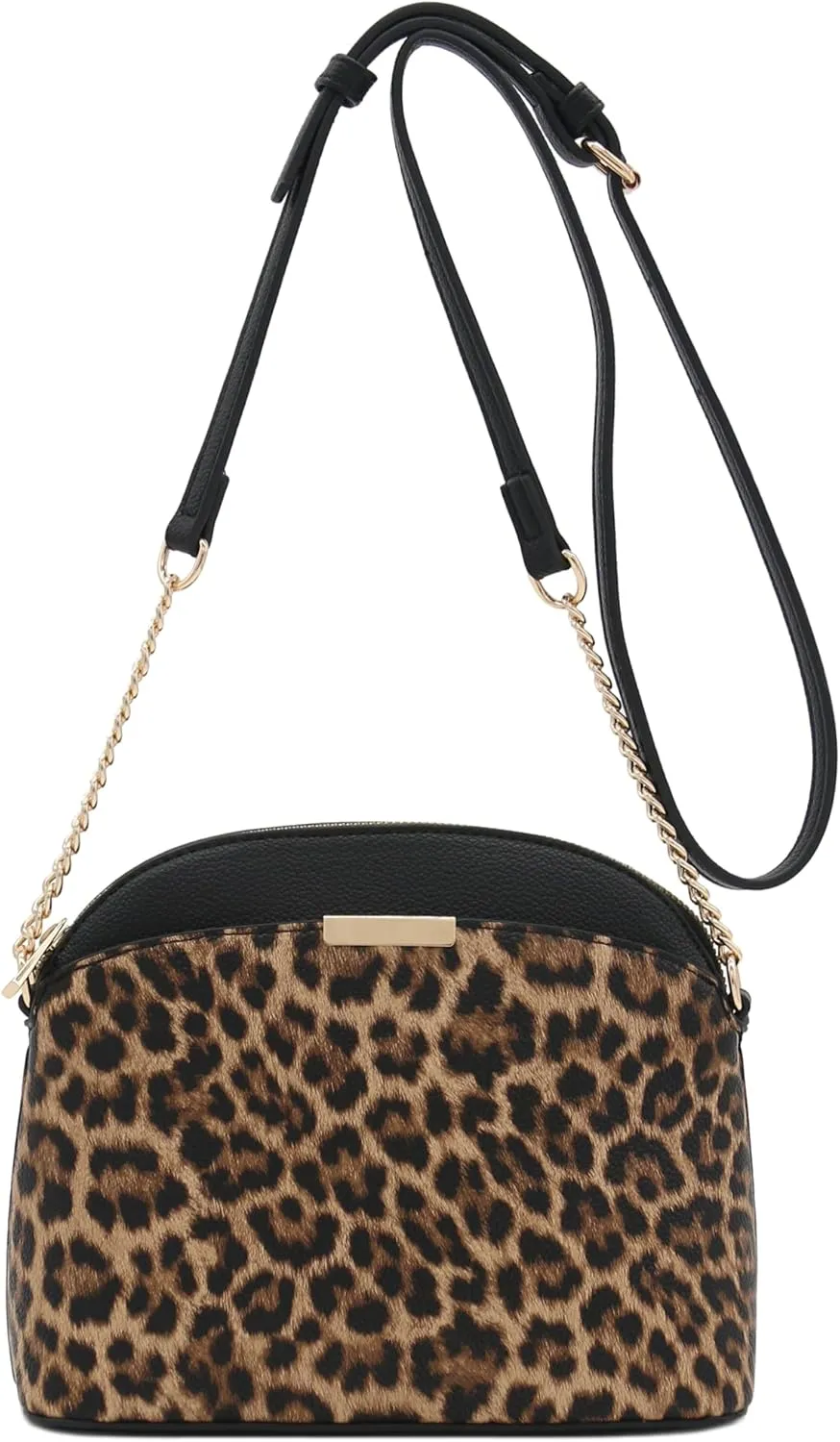 FashionPuzzle Leopard Paisley Print Small Dome Crossbody with Chain Strap