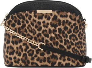 FashionPuzzle Leopard Paisley Print Small Dome Crossbody with Chain Strap
