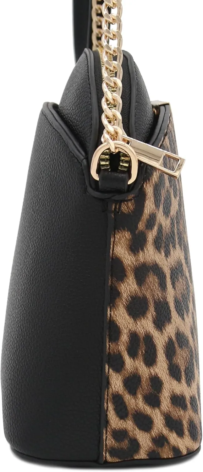 FashionPuzzle Leopard Paisley Print Small Dome Crossbody with Chain Strap