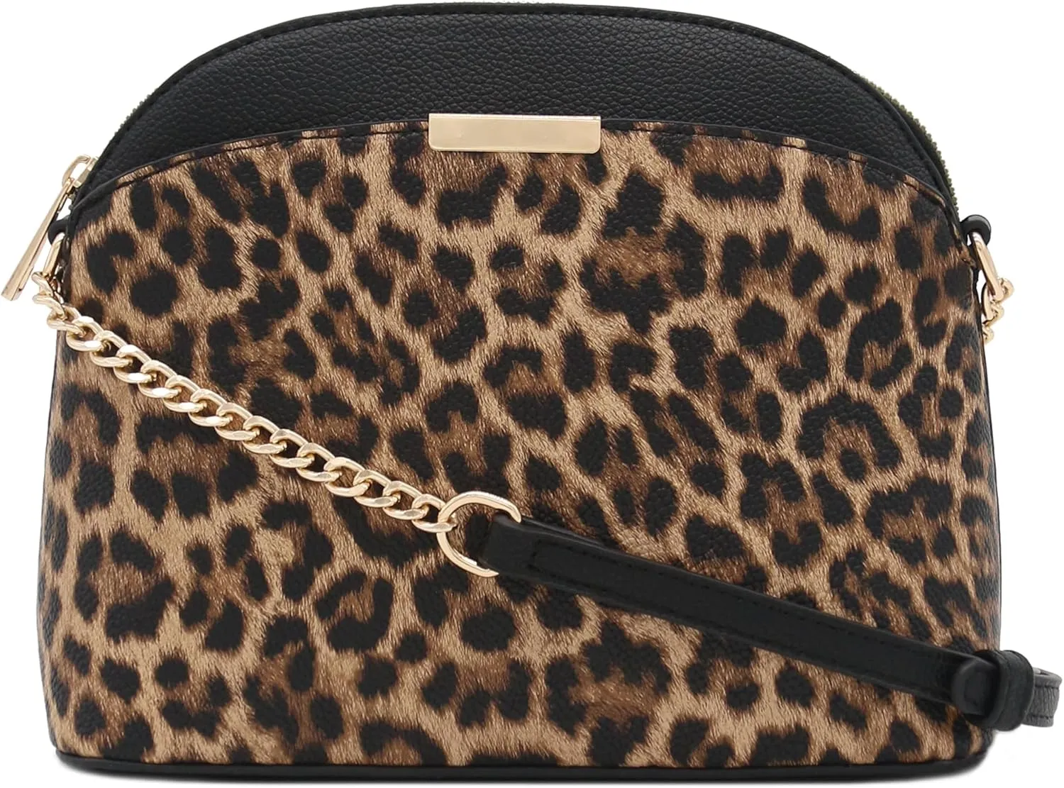FashionPuzzle Leopard Paisley Print Small Dome Crossbody with Chain Strap