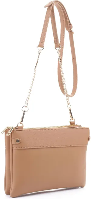 Faux Leather Crossbody Bag with Multiple Compartments, Detachable Chain Strap