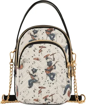 Feline Band Melody Shoulder Handbag for Girls Stylish Crossbody Handbags with Detachable Chain Shoulder Strap