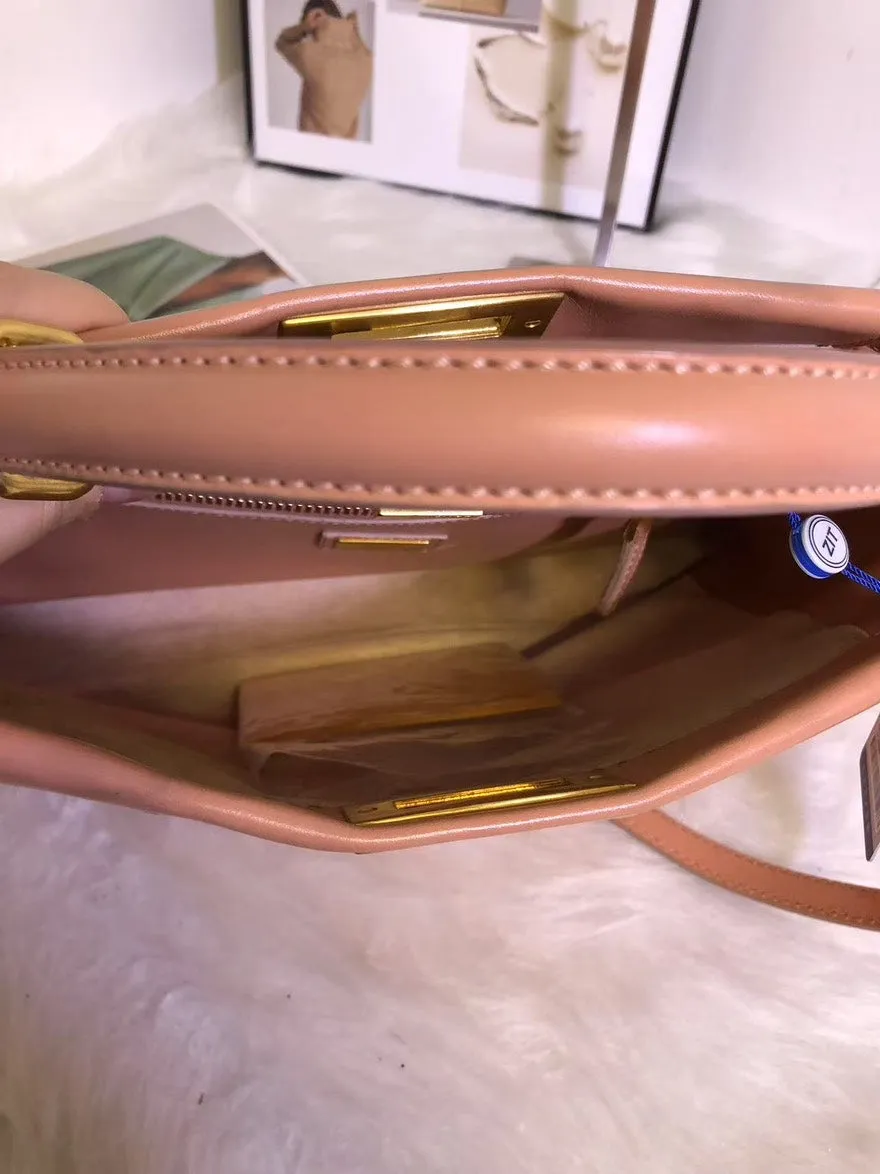 Fendi Peekaboo Orange Checkered Leather Top Handle Bag