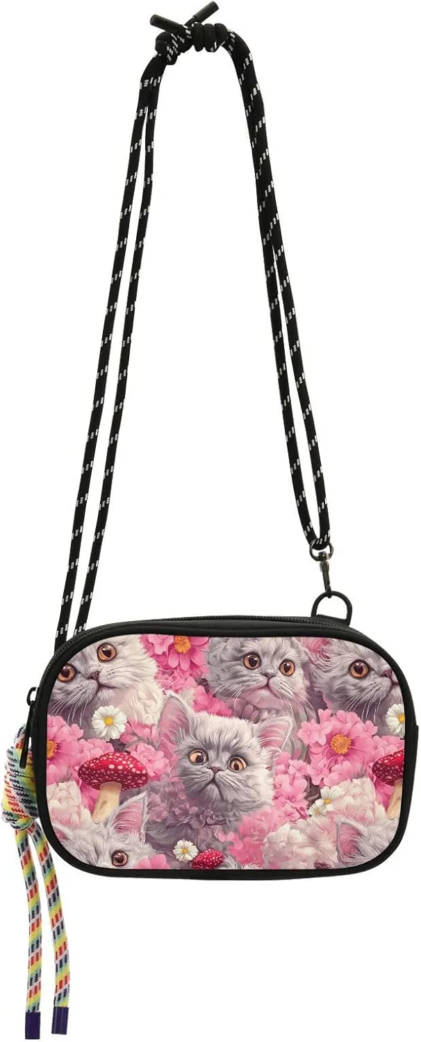 Fierce Selkirk Rex Cats Realistic Style Small Black Crossbody Purse for Men Waterproof with Credit Card Slots Women's Shoulder Handbags Take a walk