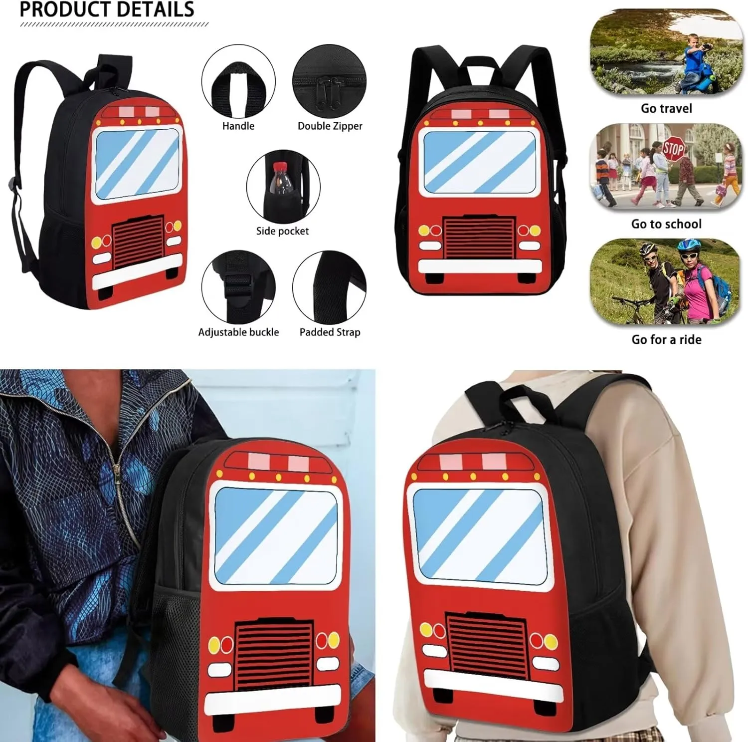 Fire Engine Red Kids Backpack Set with Lunch Box and Pencil Case 3 Piece School Book Bags