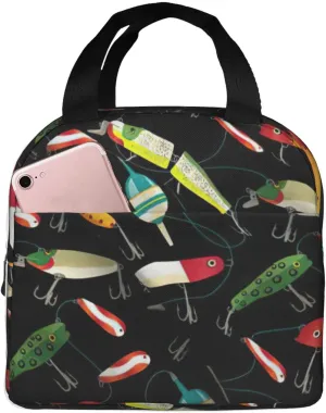 Fishing Lure print Lunch Bag, Food Handbags Case, Leakproof Insulated, for Work/Picnic/Beach/Travel