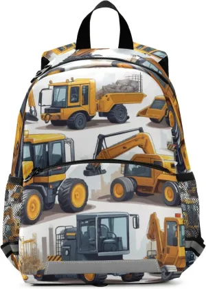 Fisyme Construction Machinery Backpack Schoolbag Kids Daypack Toddler Travel School Bag Small Backpacks for Kindergarten Preschool Boys Girl