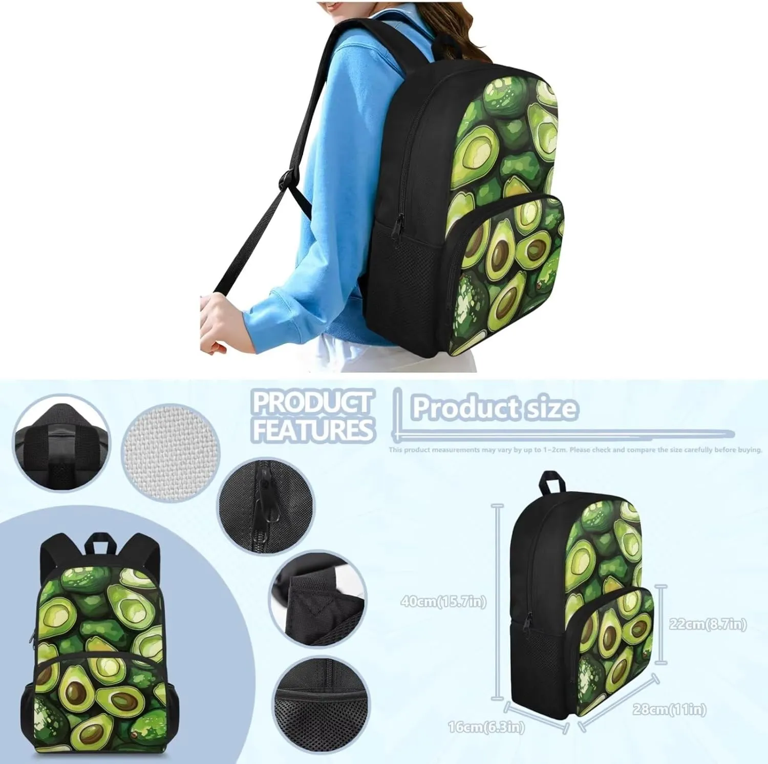 Flashideas Avocado Print School Backpack Set 4Pcs Kids Backpack for Boys 6-8 with Lunch Box Pencil Case and Water Bottle Case Cover Toddler Bookbag Multifunctional Pencil Case Child Backpacks