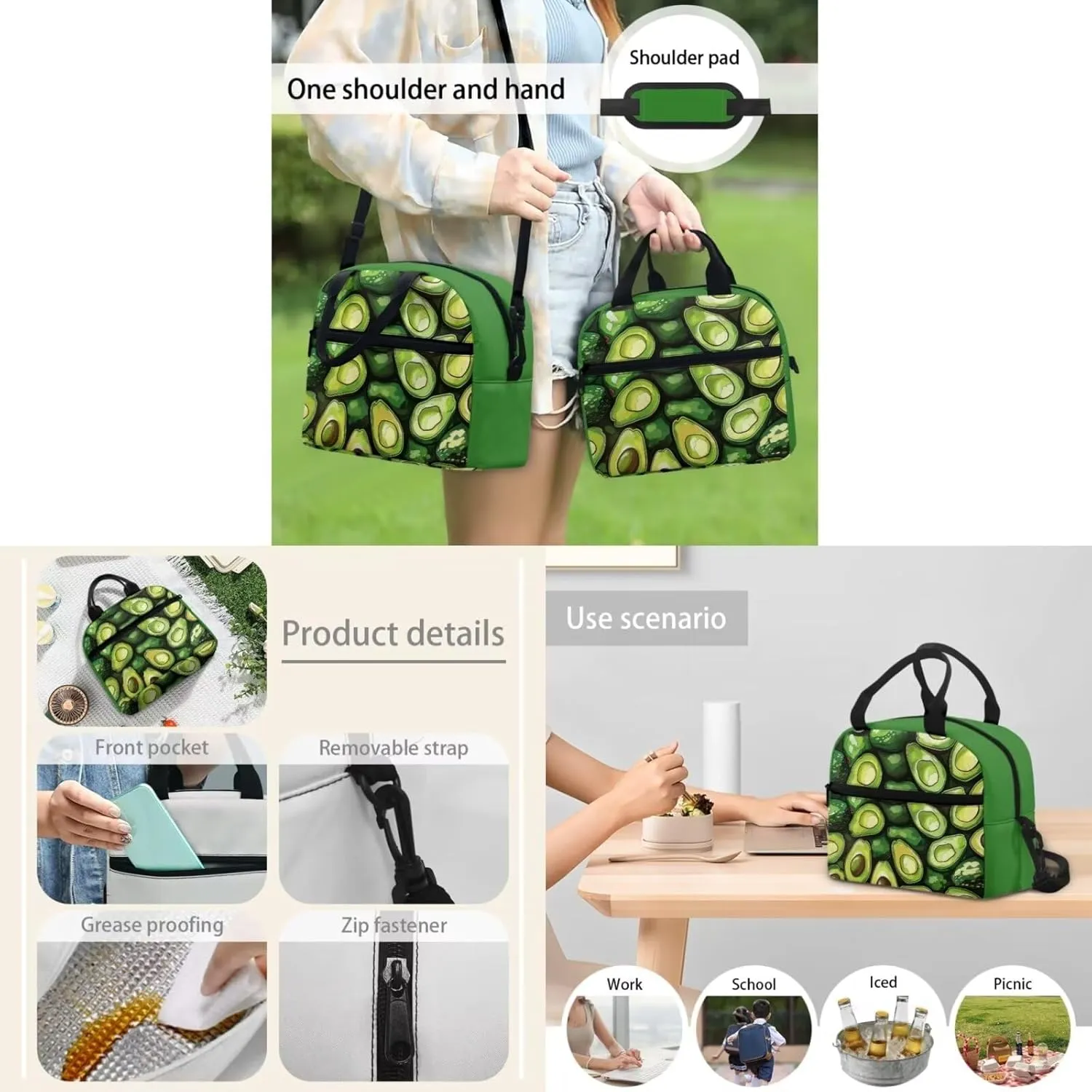 Flashideas Avocado Print School Backpack Set 4Pcs Kids Backpack for Boys 6-8 with Lunch Box Pencil Case and Water Bottle Case Cover Toddler Bookbag Multifunctional Pencil Case Child Backpacks
