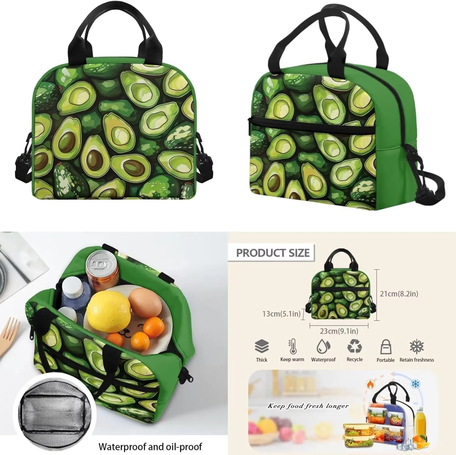 Flashideas Avocado Print School Backpack Set 4Pcs Kids Backpack for Boys 6-8 with Lunch Box Pencil Case and Water Bottle Case Cover Toddler Bookbag Multifunctional Pencil Case Child Backpacks