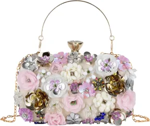 Floral Clutch Evening Bags for Women Beaded Bridal Wedding Purse Prom Cocktail Party Handbags