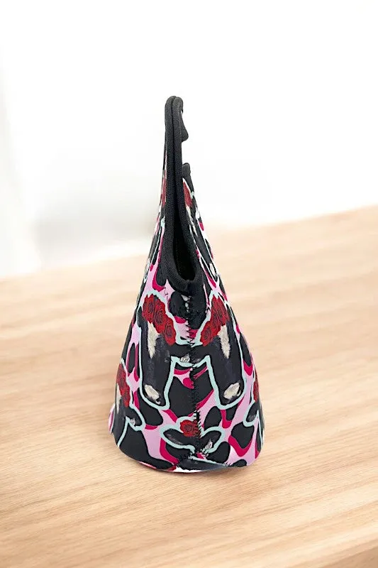 Floral Cow Head Print Insulated Lunch Bag